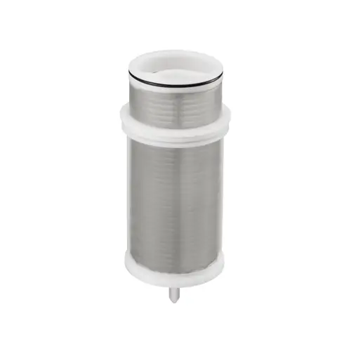 Filtereinsatz von Oventrop, zylindrische Form mit metallischem Filter und Kunststoffteilen, geeignet für Hauswasserstationen.